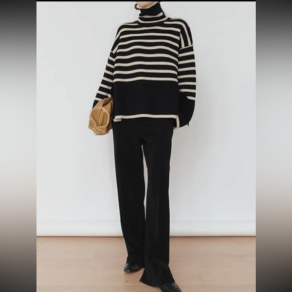 Contrast Color Striped Long Sleeves Sweater - Picture 4 of 4